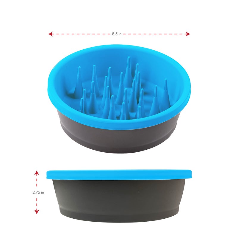 Dexas Slow Feeder Dog Bowl for Healthier Digestion, Teeth and Gums, 6 Cup Capacity, Gray and Blue - Image 4